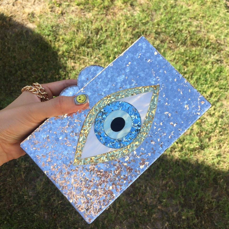 Glitter Evil Eye Hard Case Clutch - Angie&Ash