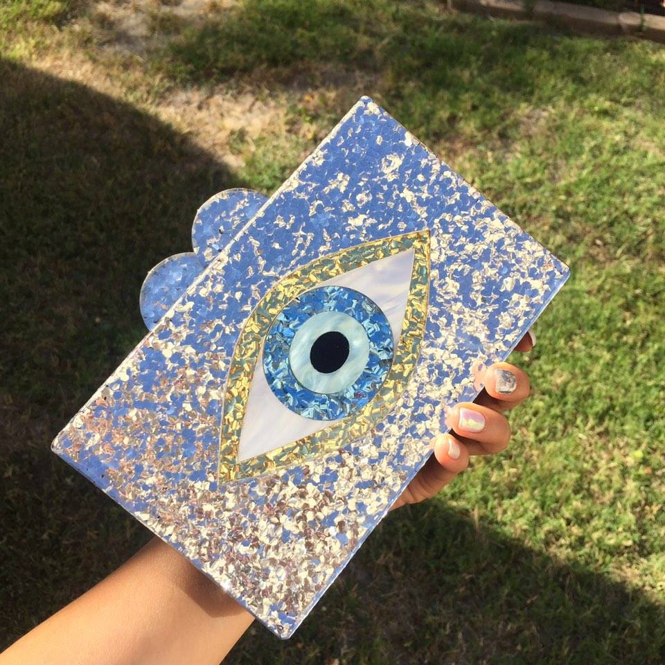 Glitter Evil Eye Hard Case Clutch - Angie&Ash